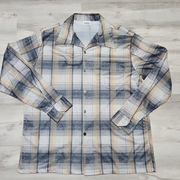 Vtg 60s 70s Disco Shirt Mens XL Big Collar Polyester Groovy Styled in California - Picture 6 of 9